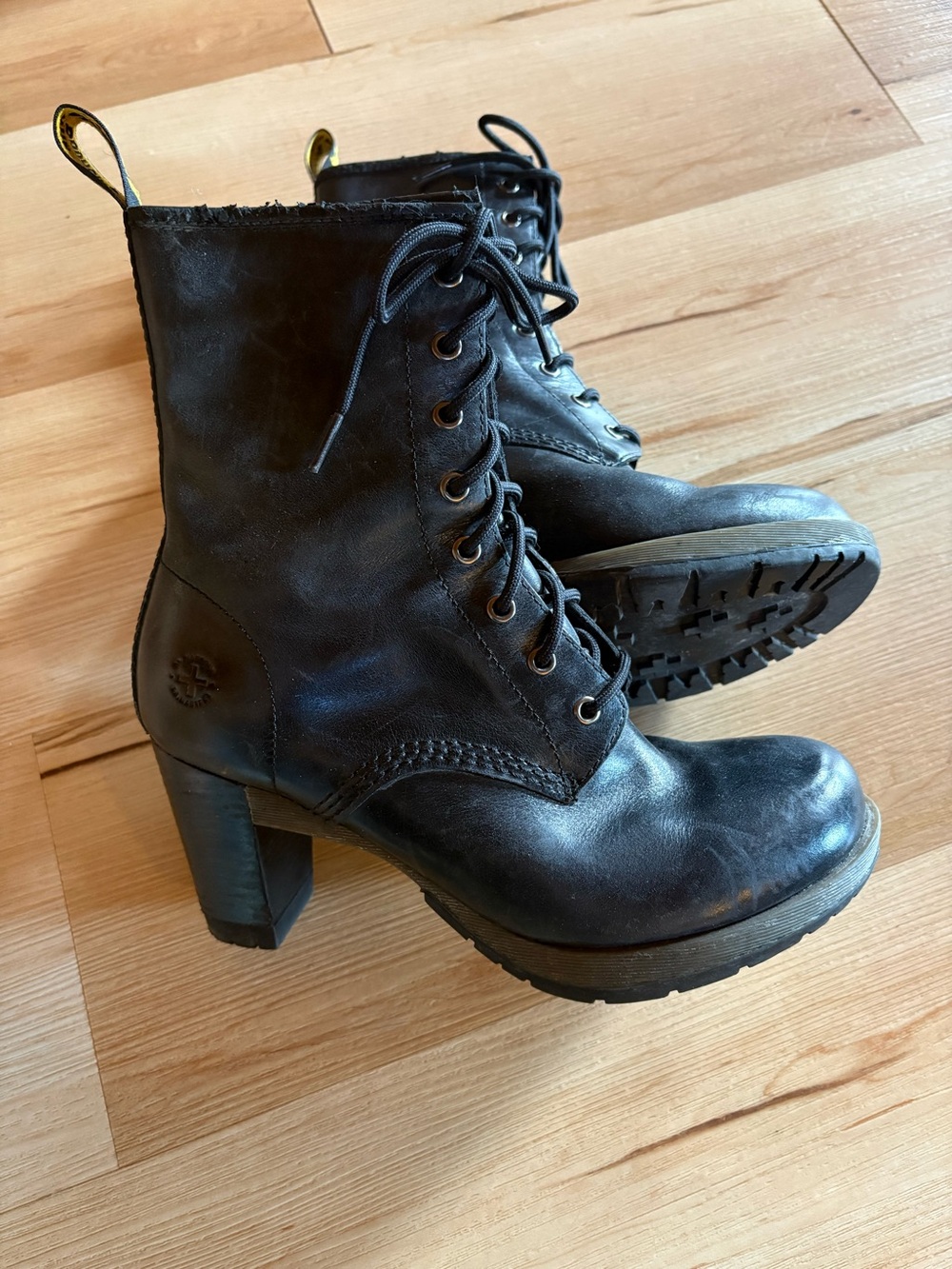 Doc Martens - Black Leather Lace-Up Heeled Boots